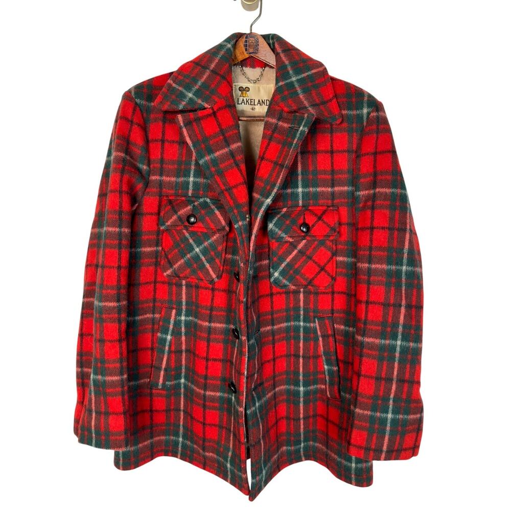 Huckberry Vintage Wool Barn Jacket Sz L Red Plaid Lakeland Outdoor Chore Coat